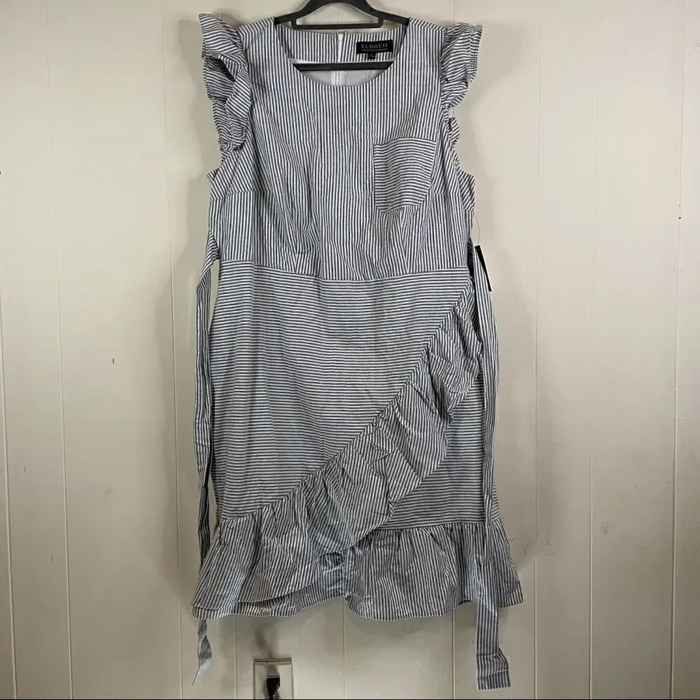 Eloquii Ruffle Striped Faux Wrap Midi Dress NWT